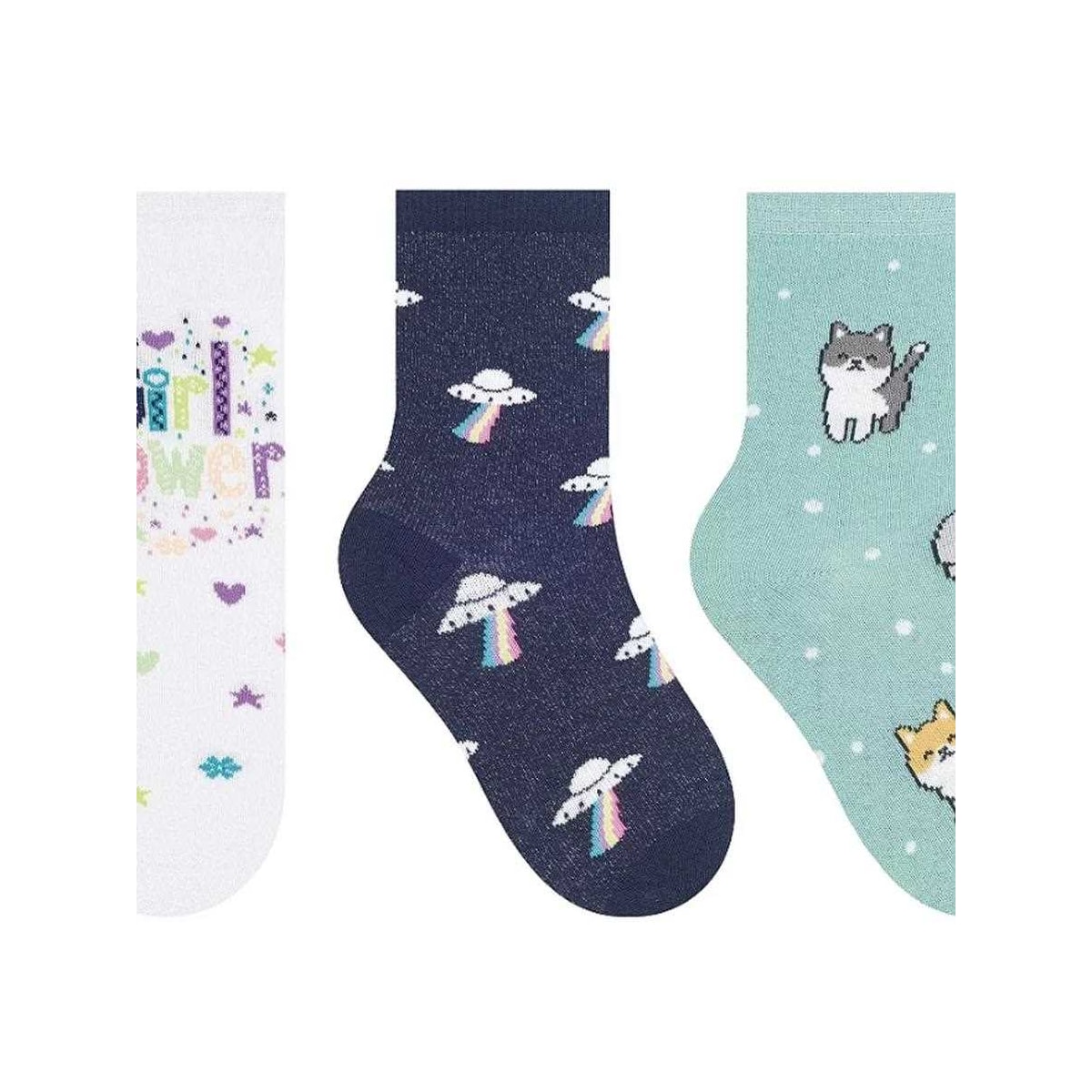 Kit Selene 3 Pares Meia Menina Cano Alto 2451 Branco/Marinho/Verde Kit Selene 3 Pares Meia Menina Cano Alto 2451 Branco/Marinho/Verde