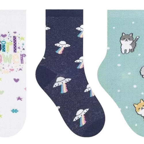 Detalhe - Kit Selene 3 Pares Meia Menina Cano Alto 2451 Branco/Marinho/Verde