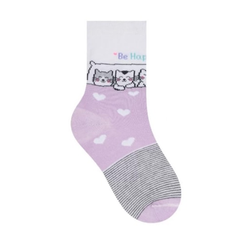 Detalhe - Kit Selene 3 Pares Meia Menina Cano Alto 2451 Lilas