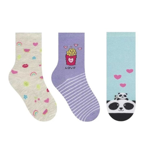 Kit Selene 3 Pares Meia Menina Cano Alto 2451 Mescla/Lilas/Azul