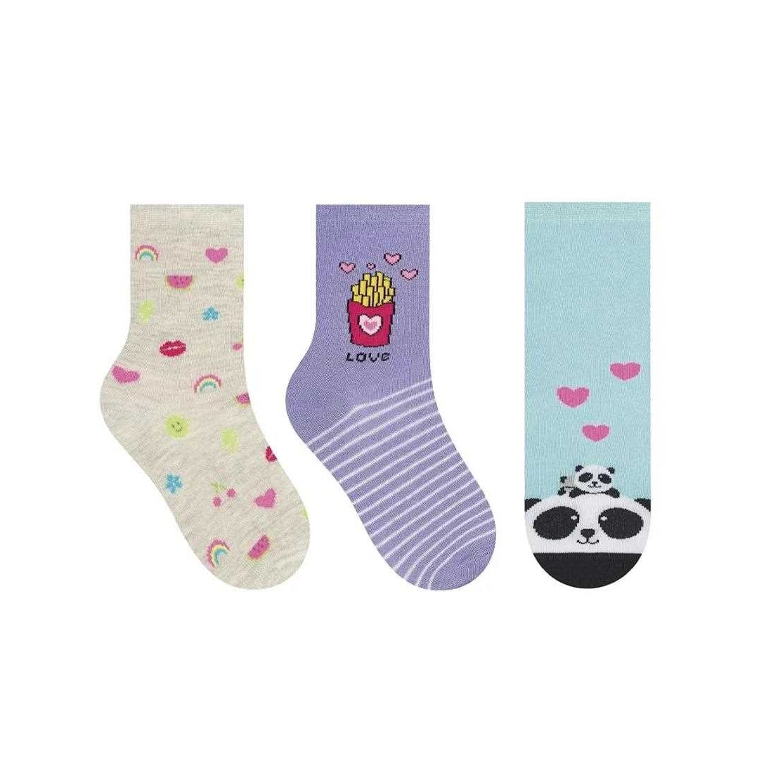 Kit Selene 3 Pares Meia Menina Cano Alto 2451 Mescla/Lilas/Azul Kit Selene 3 Pares Meia Menina Cano Alto 2451 Mescla/Lilas/Azul