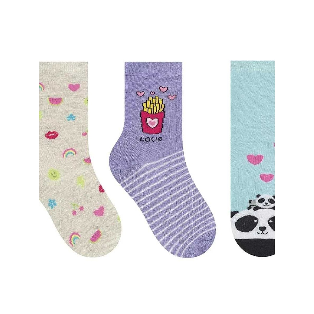 Kit Selene 3 Pares Meia Menina Cano Alto 2451 Mescla/Lilas/Azul Kit Selene 3 Pares Meia Menina Cano Alto 2451 Mescla/Lilas/Azul