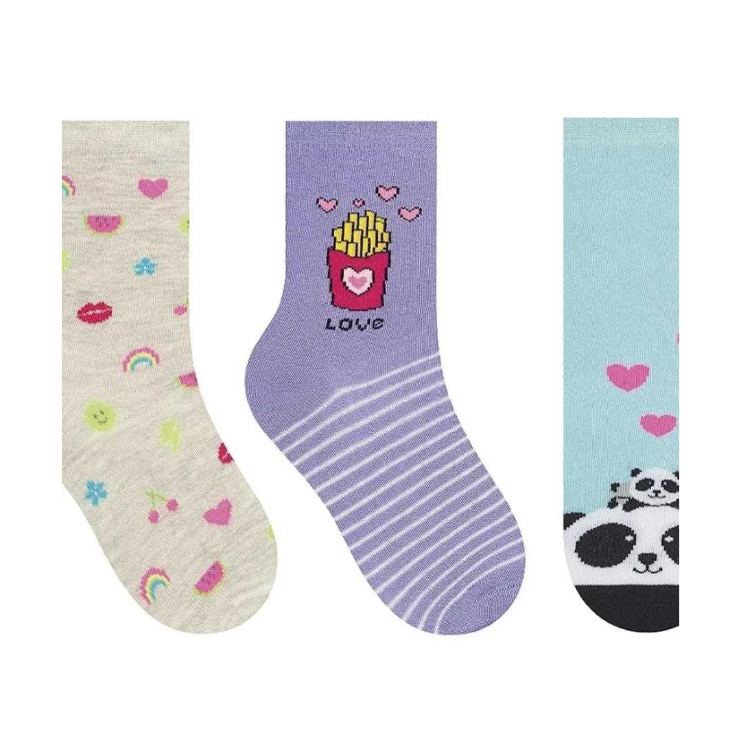 Kit Selene 3 Pares Meia Menina Cano Alto 2451 Mescla/Lilas/Azul Kit Selene 3 Pares Meia Menina Cano Alto 2451 Mescla/Lilas/Azul