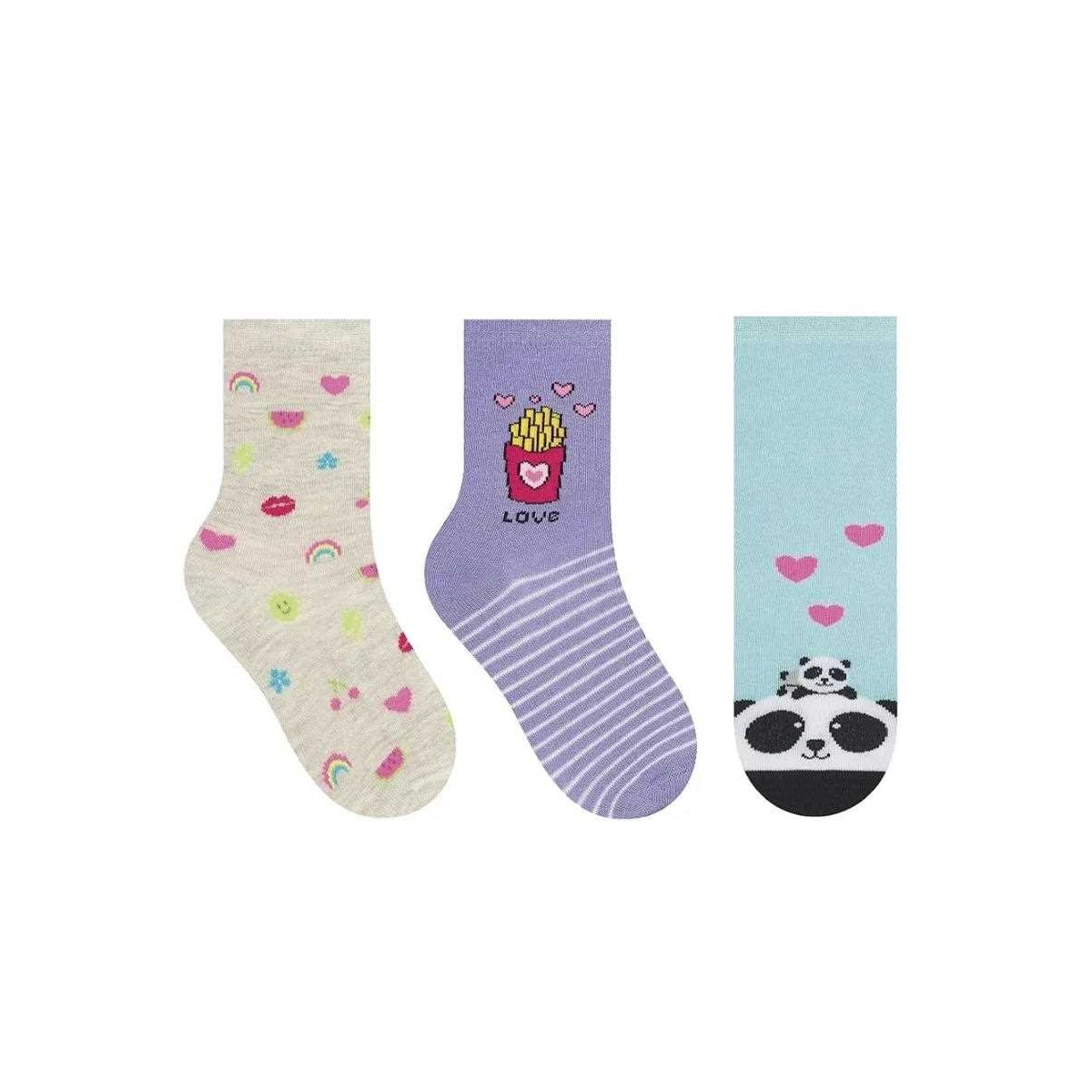 Kit Selene 3 Pares Meia Menina Cano Alto 2451 Mescla/Lilas/Azul Kit Selene 3 Pares Meia Menina Cano Alto 2451 Mescla/Lilas/Azul