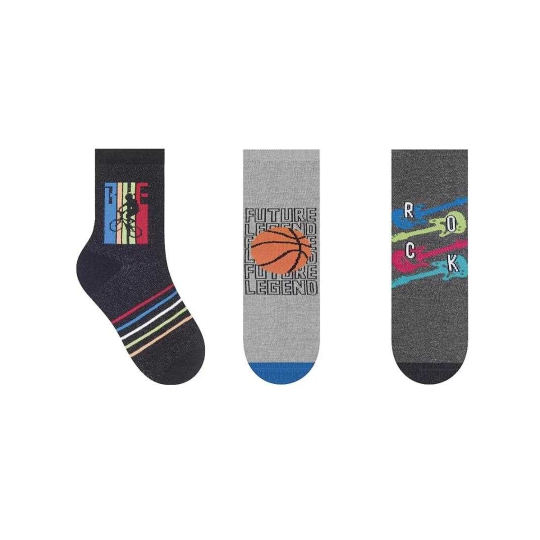 Kit Selene 3 Pares Meia Menina Cano Alto 2451 Preto/Mescla/Chumbo