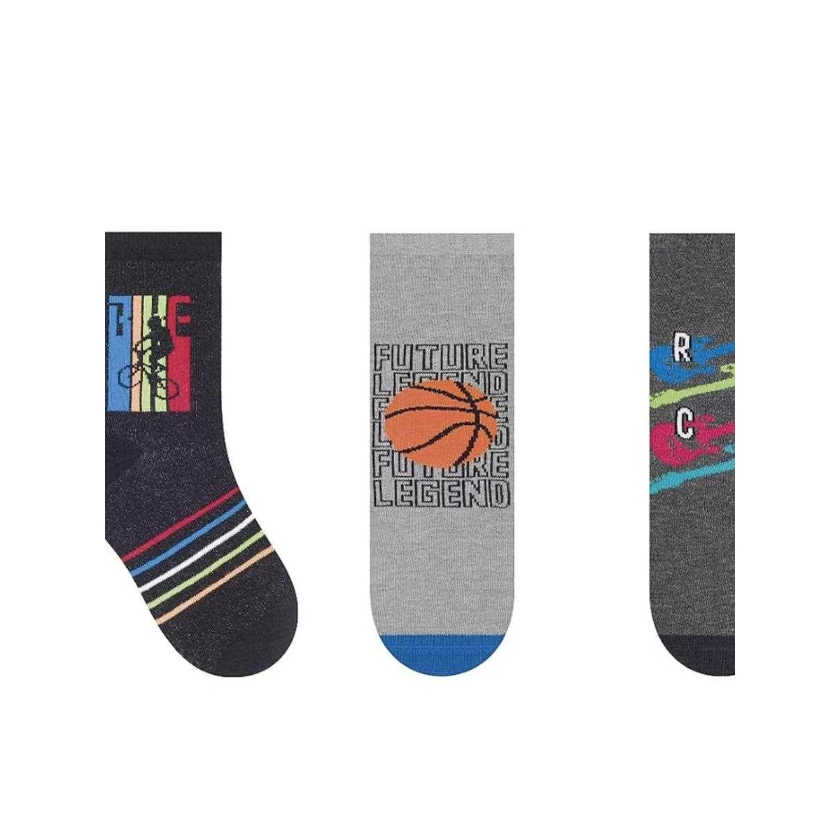Kit Selene 3 Pares Meia Menina Cano Alto 2451 Preto/Mescla/Chumbo