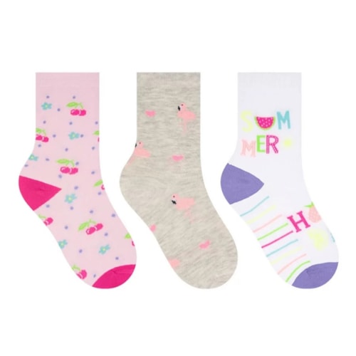 Kit Selene 3 Pares Meia Menina Cano Alto 2451 Rosa/Mescla/Branco