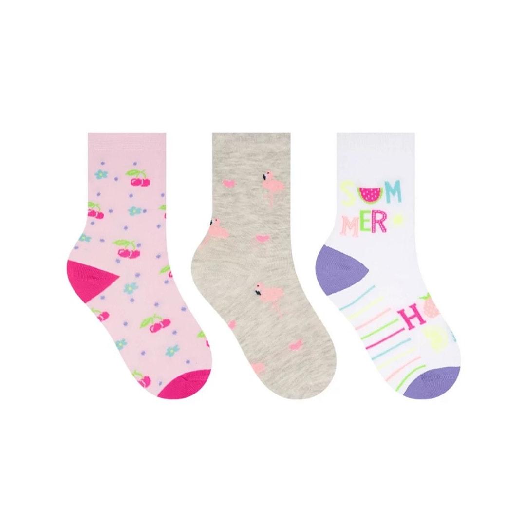 Kit Selene 3 Pares Meia Menina Cano Alto 2451 Rosa/Mescla/Branco
