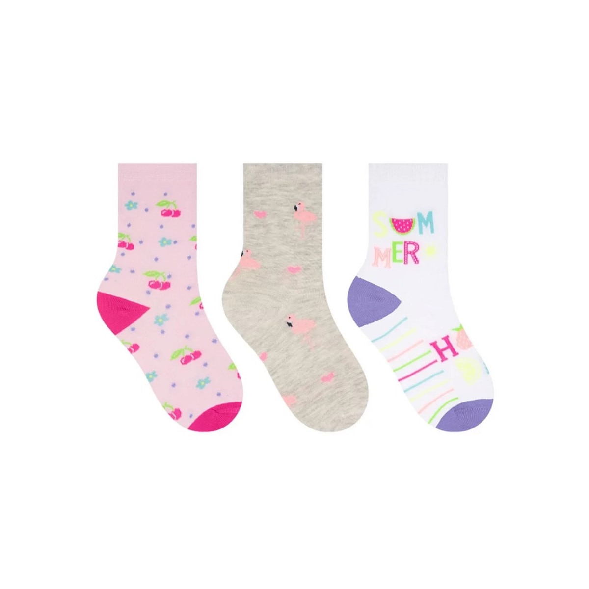 Kit Selene 3 Pares Meia Menina Cano Alto 2451 Rosa/Mescla/Branco Kit Selene 3 Pares Meia Menina Cano Alto 2451 Rosa/Mescla/Branco