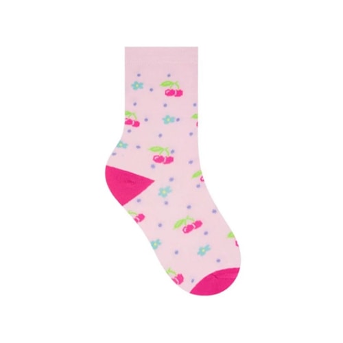 Detalhe - Kit Selene 3 Pares Meia Menina Cano Alto 2451 Rosa/Mescla/Branco