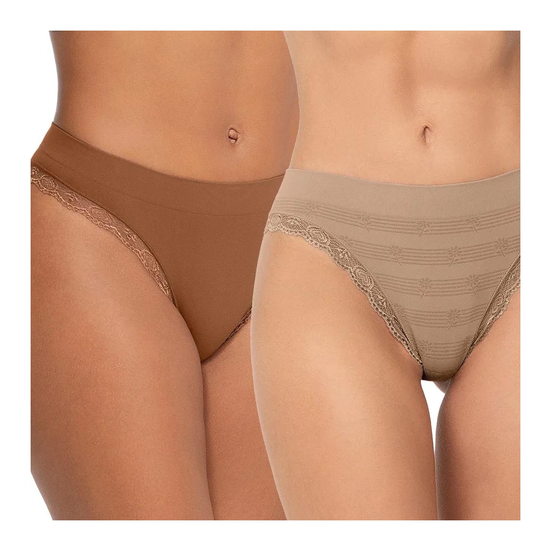 Kit Zee Rucci 2 Calcinhas ZR0203-064 ZEE.185 Caramelo/Bege Floral