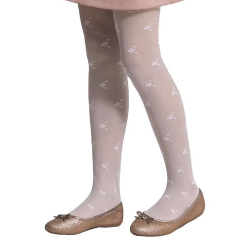Detalhe - Meia Calca Infantil Estampada Fio 20 Fina - 9590 Branco