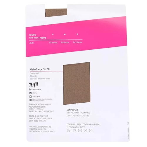 Detalhe - Meia Calça Infantil Trifil Fio 20 W06851 Rosa