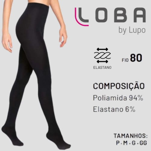 Detalhe - Meia Calça Lupo Loba Opaca Fio 80 5858 Preto