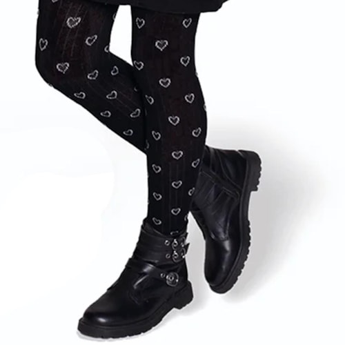Detalhe - Meia-Calça Selene Infantil Fio 80 Coração 9560 Preta