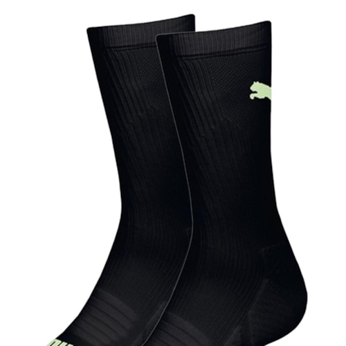 Detalhe - Meia Selene Cano Longo 4425 Preto/Verde Fluor