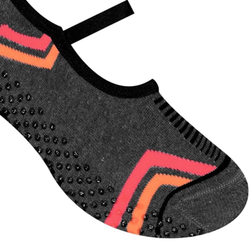 Detalhe - Meia Selene Feminina Pilates 68% Algodao 7850 Grafite Mescla