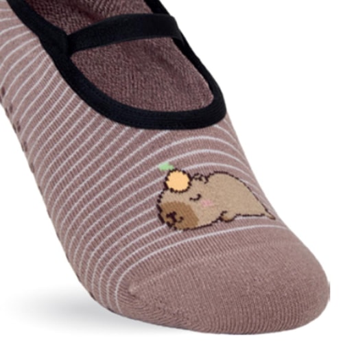 Detalhe - Meia Selene Pilates 76% Algodão 7850 Mocha Mousse