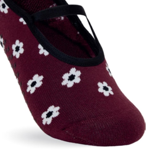 Detalhe - Meia Selene Pilates 76% Algodão 7850 Vinho