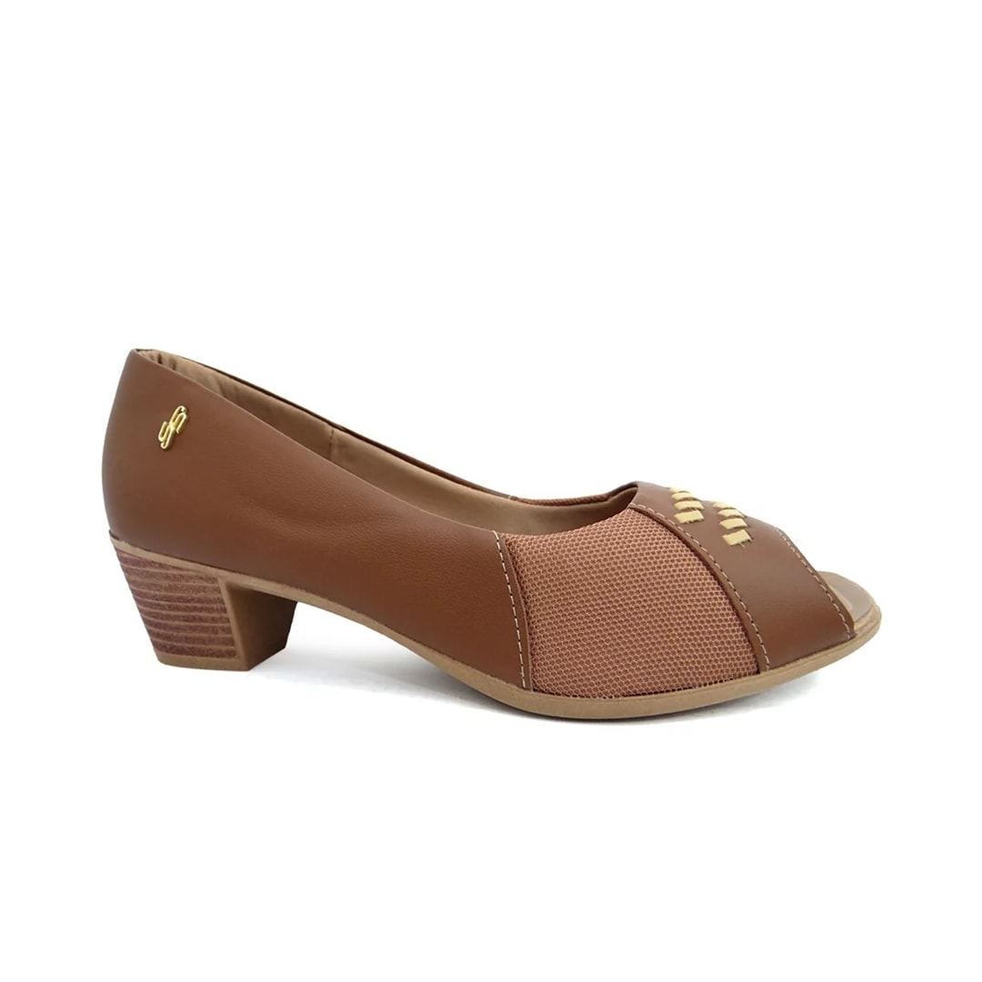 Peep Usaflex Toe de Couro Conforto Ac3216 Canela Peep Usaflex Toe de Couro Conforto Ac3216 Canela