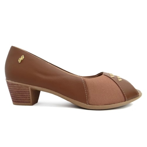 Detalhe - Peep Usaflex Toe de Couro Conforto Ac3216 Canela