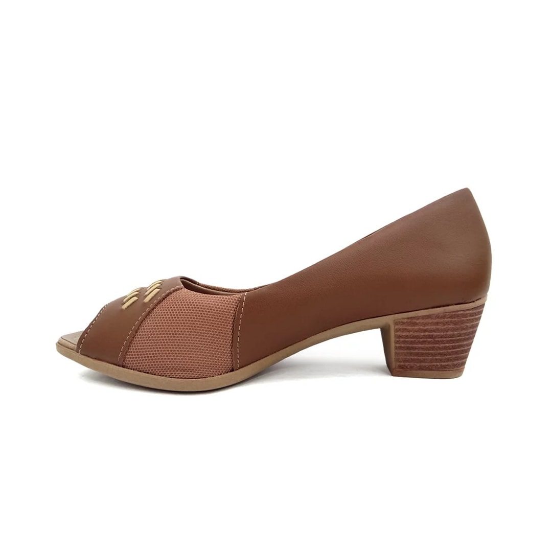 Peep Usaflex Toe de Couro Conforto Ac3216 Canela