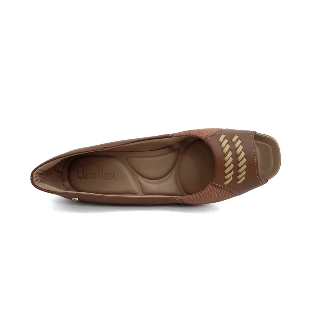 Peep Usaflex Toe de Couro Conforto Ac3216 Canela