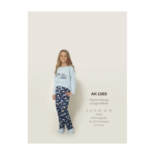 Pijama Anna Kock Infantil Manga Longa  1365 Azul