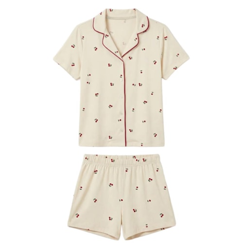 Pijama Hering Feminino Verão Americano 7Cdz Creme/Cereja