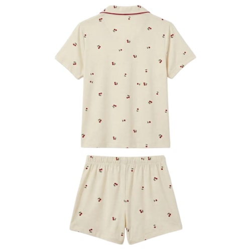 Detalhe - Pijama Hering Feminino Verão Americano 7Cdz Creme/Cereja