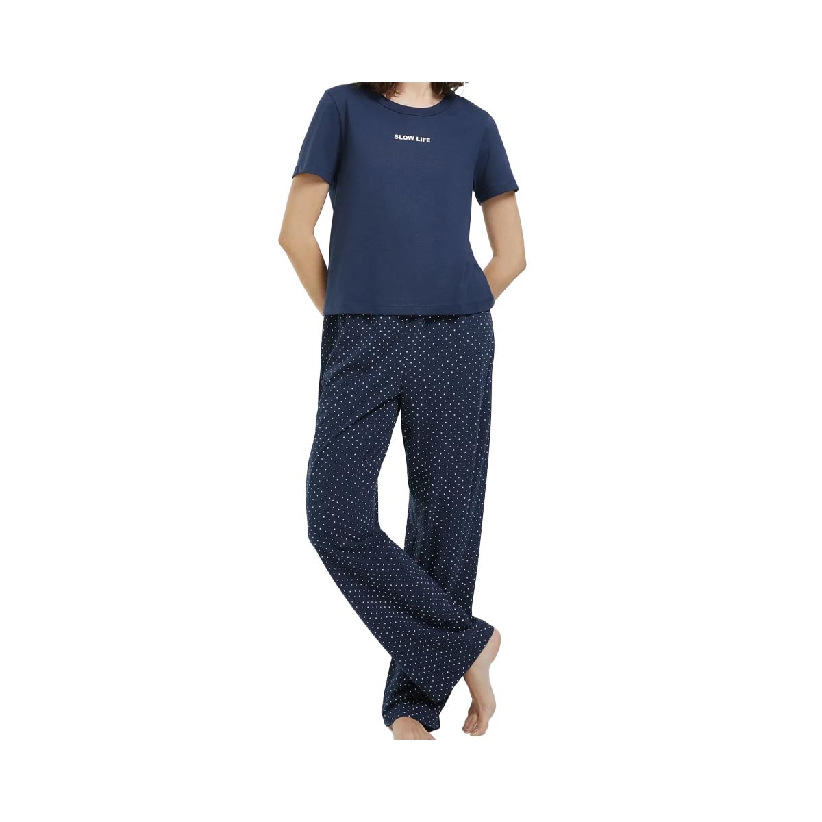 Pijama Hering Feminino Verão Com Calça 7C8d Azul Marinho