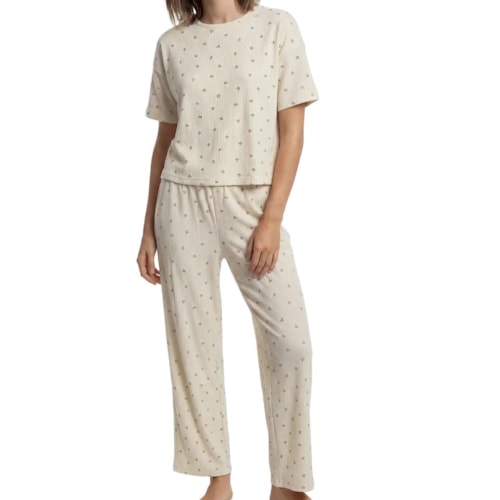 Pijama Hering Feminino Verão Com Calça 7D0W Amarelo Claro