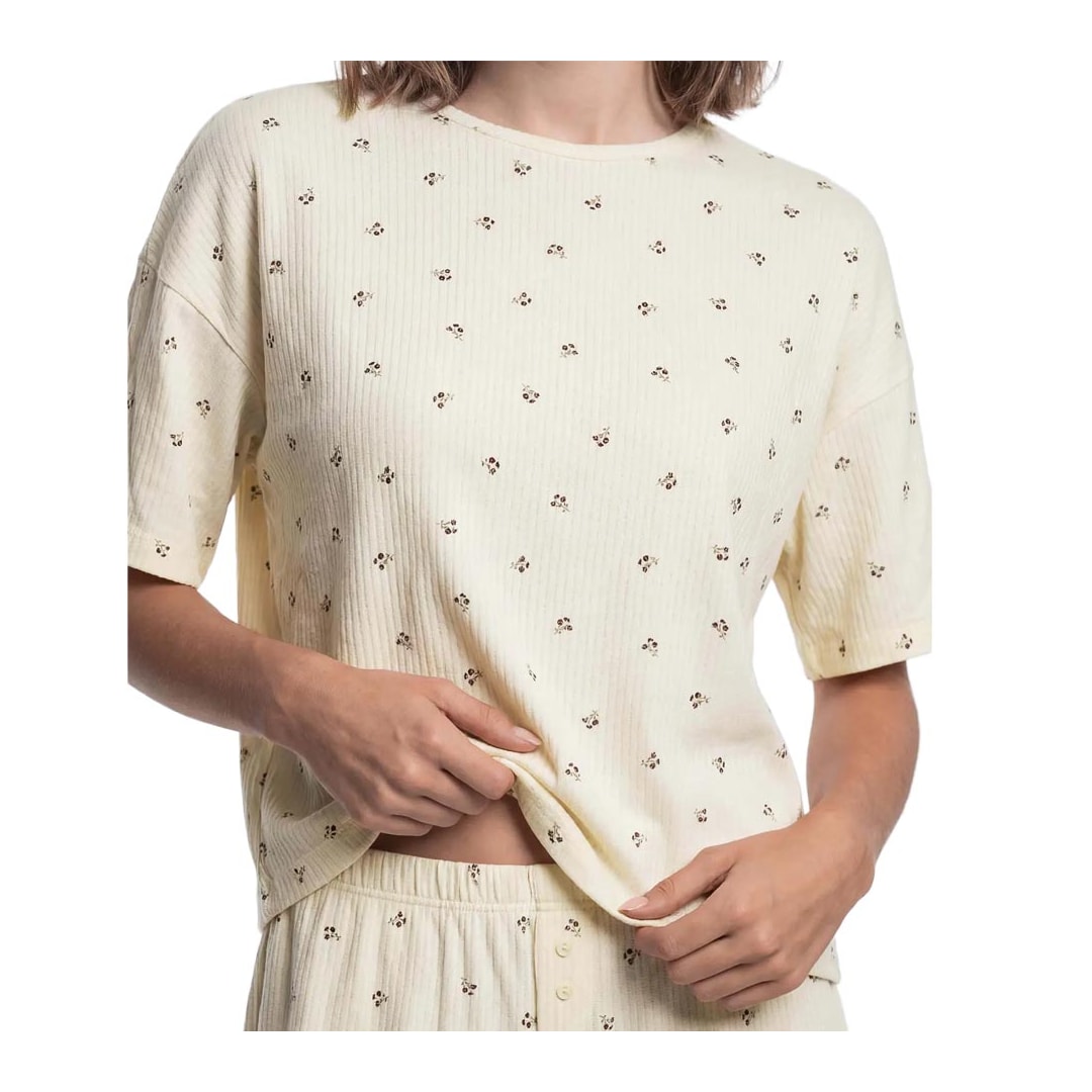 Pijama Hering Feminino Verão Com Calça 7D0W Amarelo Claro