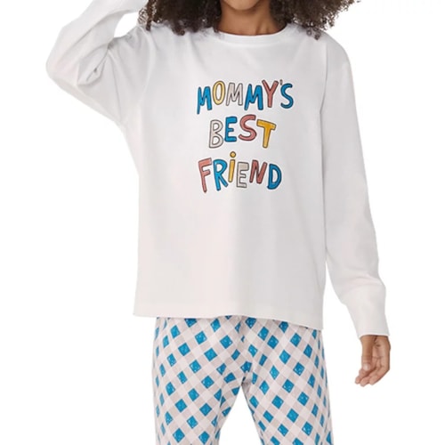Detalhe - Pijama Hering Infantil Manga Longa Feminino 7cr5 Creme/Menta