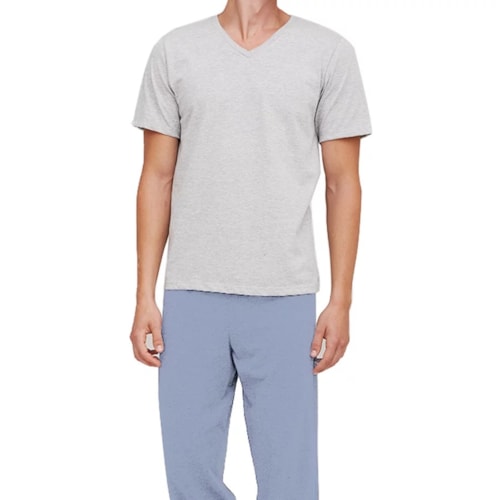 Detalhe - Pijama Hering Masculino Manga Curta 7b2x Mescla/Azul
