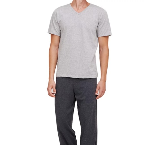 Detalhe - Pijama Hering Masculino Manga Curta 7b2x Mescla Cinza