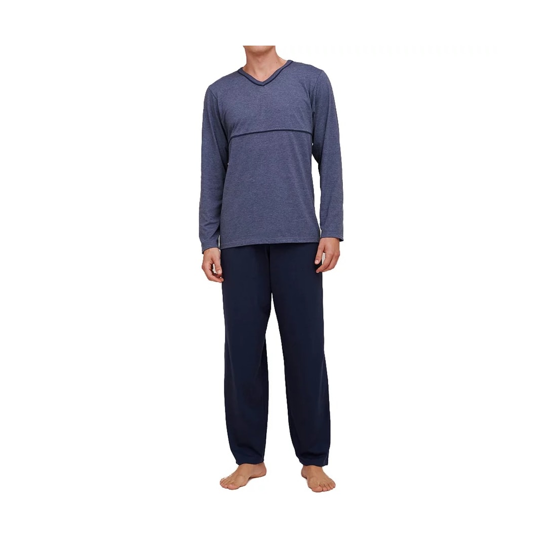 Pijama Hering Masculino Manga Longa 7604 Azul Mescla/Marinho