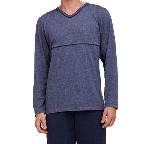 Detalhe - Pijama Hering Masculino Manga Longa 7604 Azul Mescla/Marinho