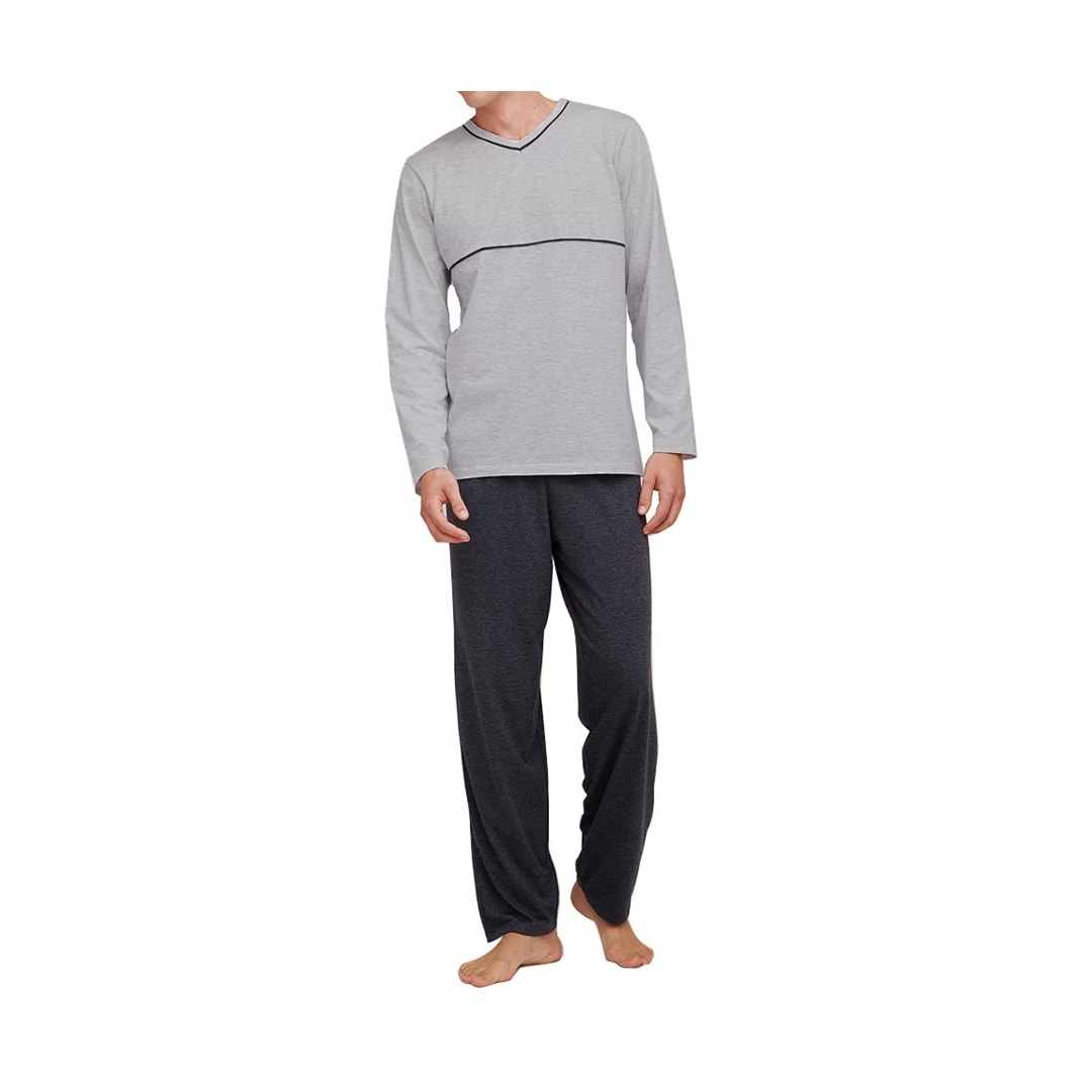 Pijama Hering Masculino Manga Longa 7604 Mescla/Chumbo