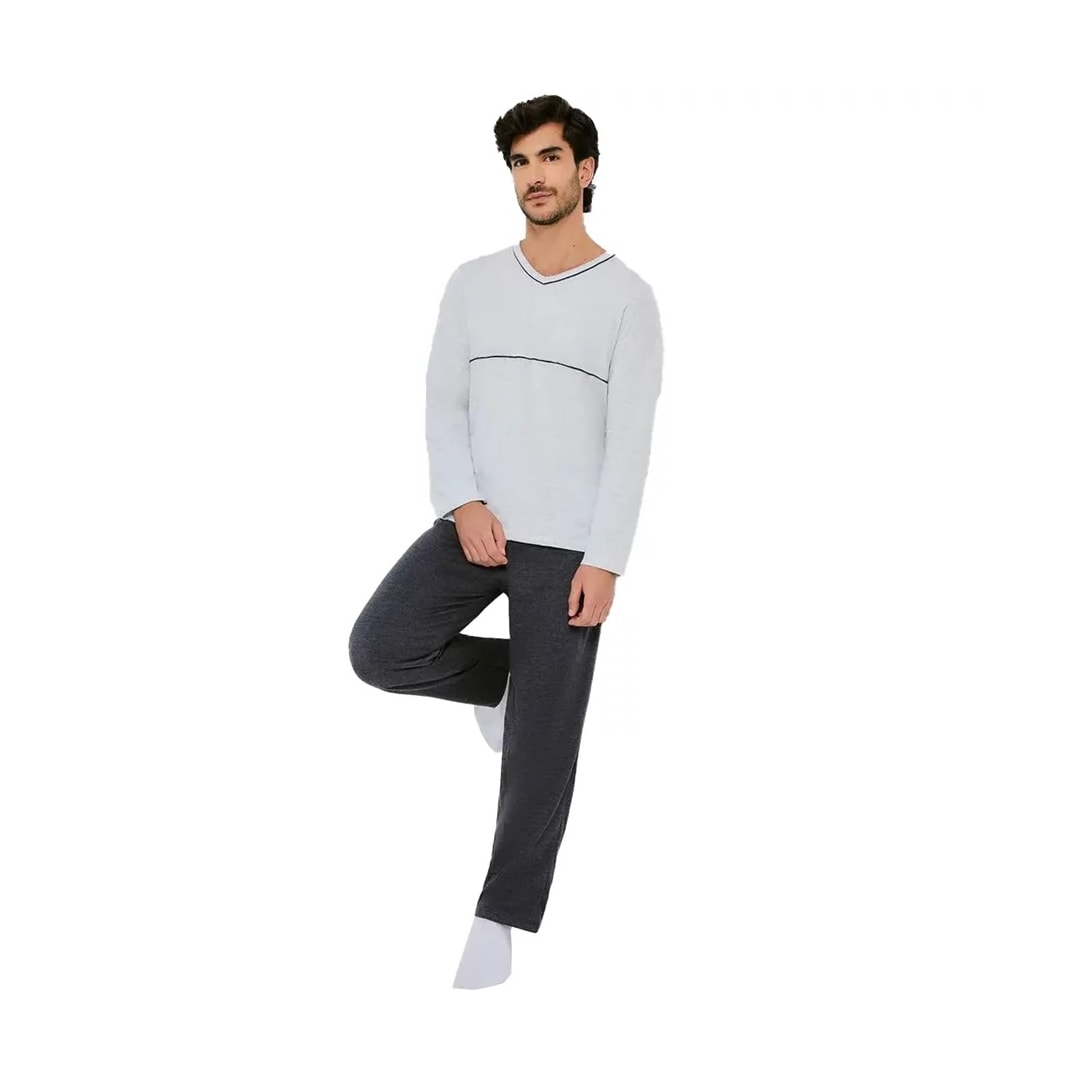 Pijama Hering Masculino Manga Longa 7604 Mescla Claro/Grafite