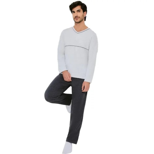 Pijama Hering Masculino Manga Longa 7604 Mescla Claro/Grafite