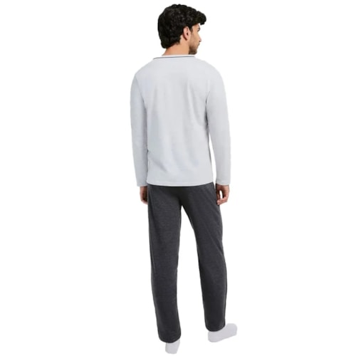 Detalhe - Pijama Hering Masculino Manga Longa 7604 Mescla Claro/Grafite