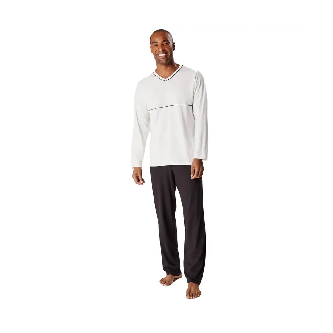 Pijama Hering Masculino Manga Longa 7604 Off White/Preto