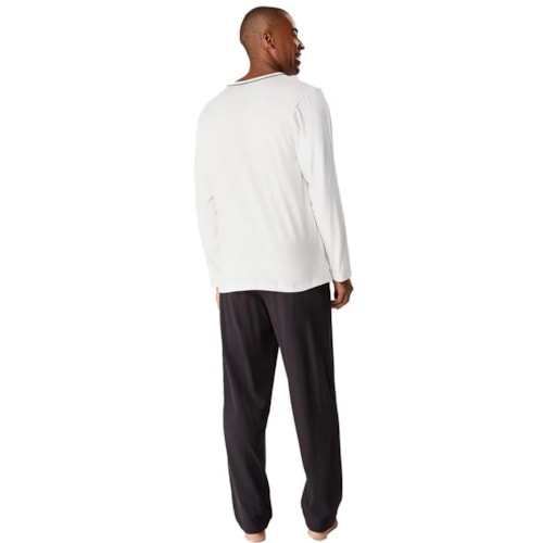 Detalhe - Pijama Hering Masculino Manga Longa 7604 Off White/Preto