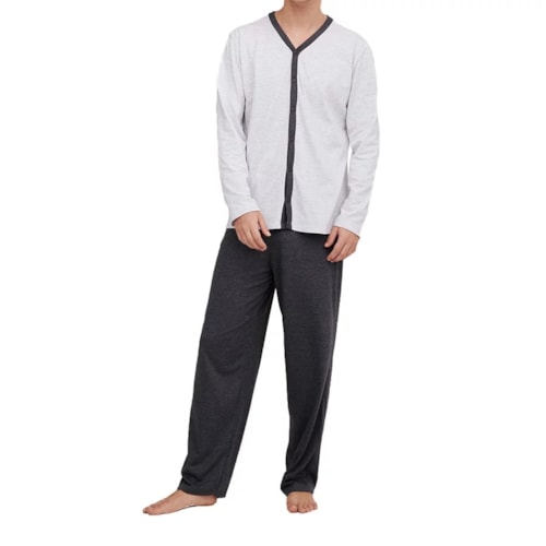 Pijama Hering Masculino Manga Longa 7bwq Cinza Mescla