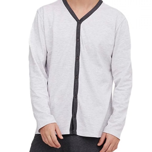 Detalhe - Pijama Hering Masculino Manga Longa 7bwq Cinza Mescla