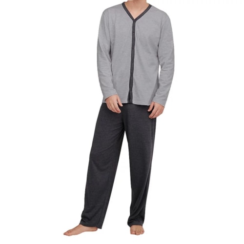 Detalhe - Pijama Hering Masculino Manga Longa 7bwq Mescla Claro