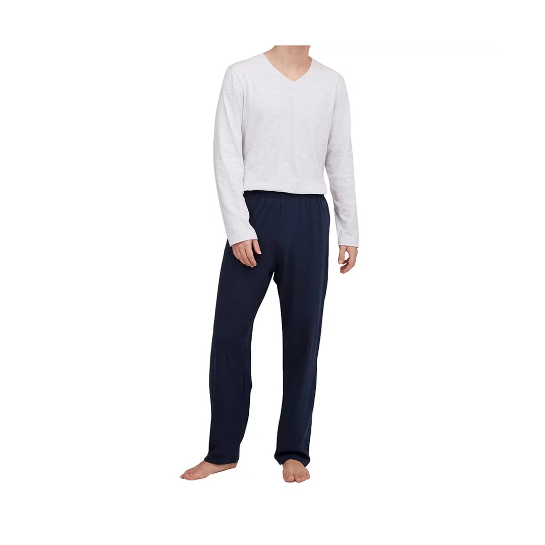 Pijama Hering Masculino Manga Longa 7Bxh Mescla Branco/Marinh