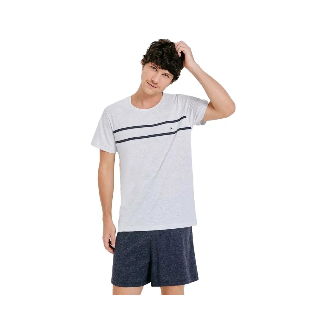 Pijama Hering Masculino Meia Manga 7Bdq  Mescla/Chumbo
