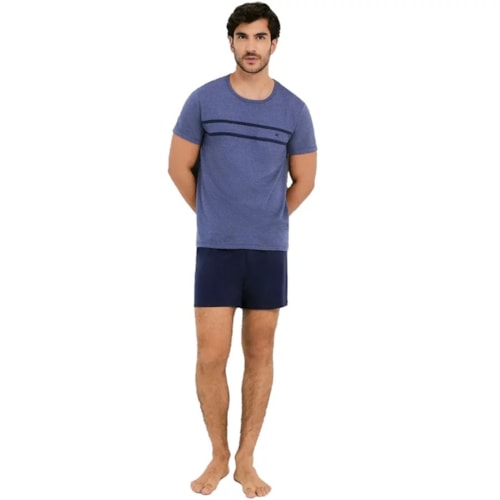 Pijama Hering Masculino Meia Manga 7Bdq Mescla Marinho MK7EN